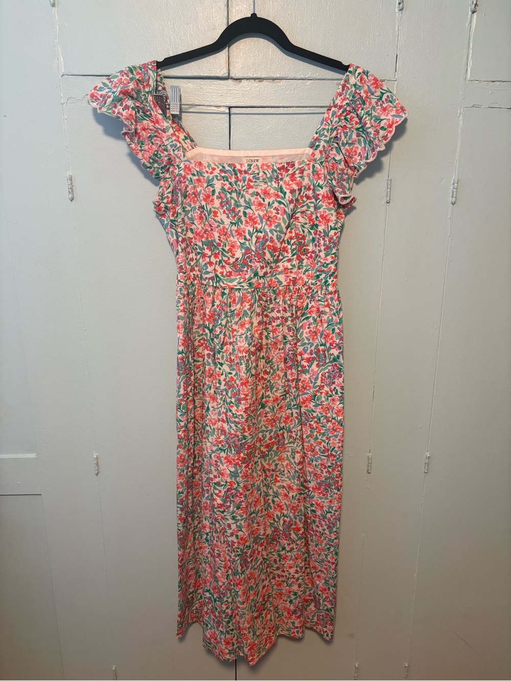 J Crew Factory Floral Ruffle-Sleeve Maxi Dress - Pink & Green